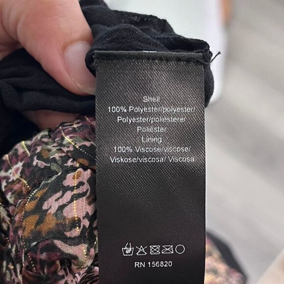 Allison Women Size L Black Tiered Floral Pull On Metallic Mini NEW Skirt Peasant - Picture 12 of 13